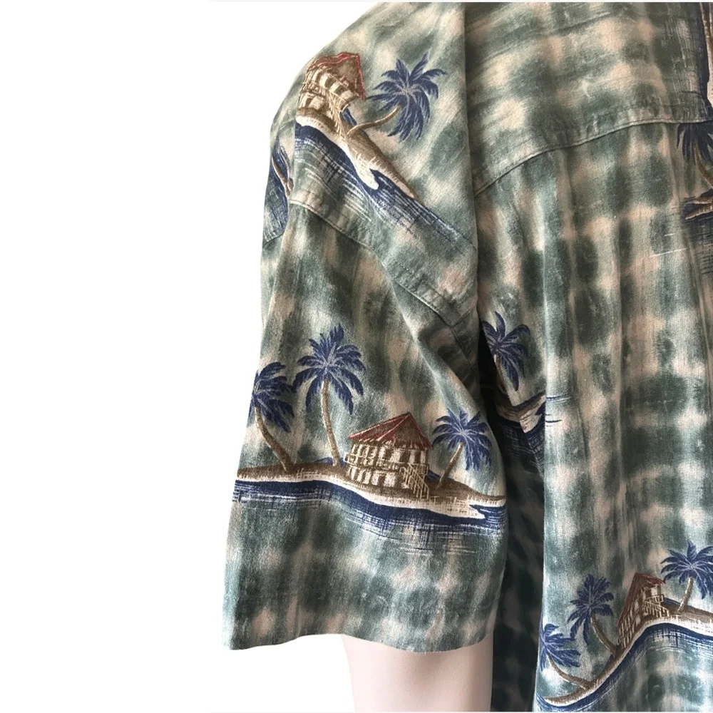 Chaps Ralph Lauren Hawaiian Shirt Tiki Aloha Print Cotton Linen Island Print - Picture 10 of 16